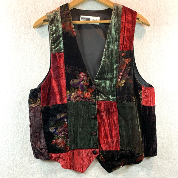 Nouvelle Tops - VTG Women Velvet Patchwork Vest Sz M Boho Witchy Whimsigoth Eclectic Teacher USA